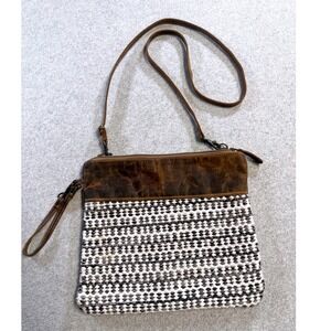 Myra Bag Leather Woven Crossbody Purse Boho Western Shoulder Bag Wristlet Zip